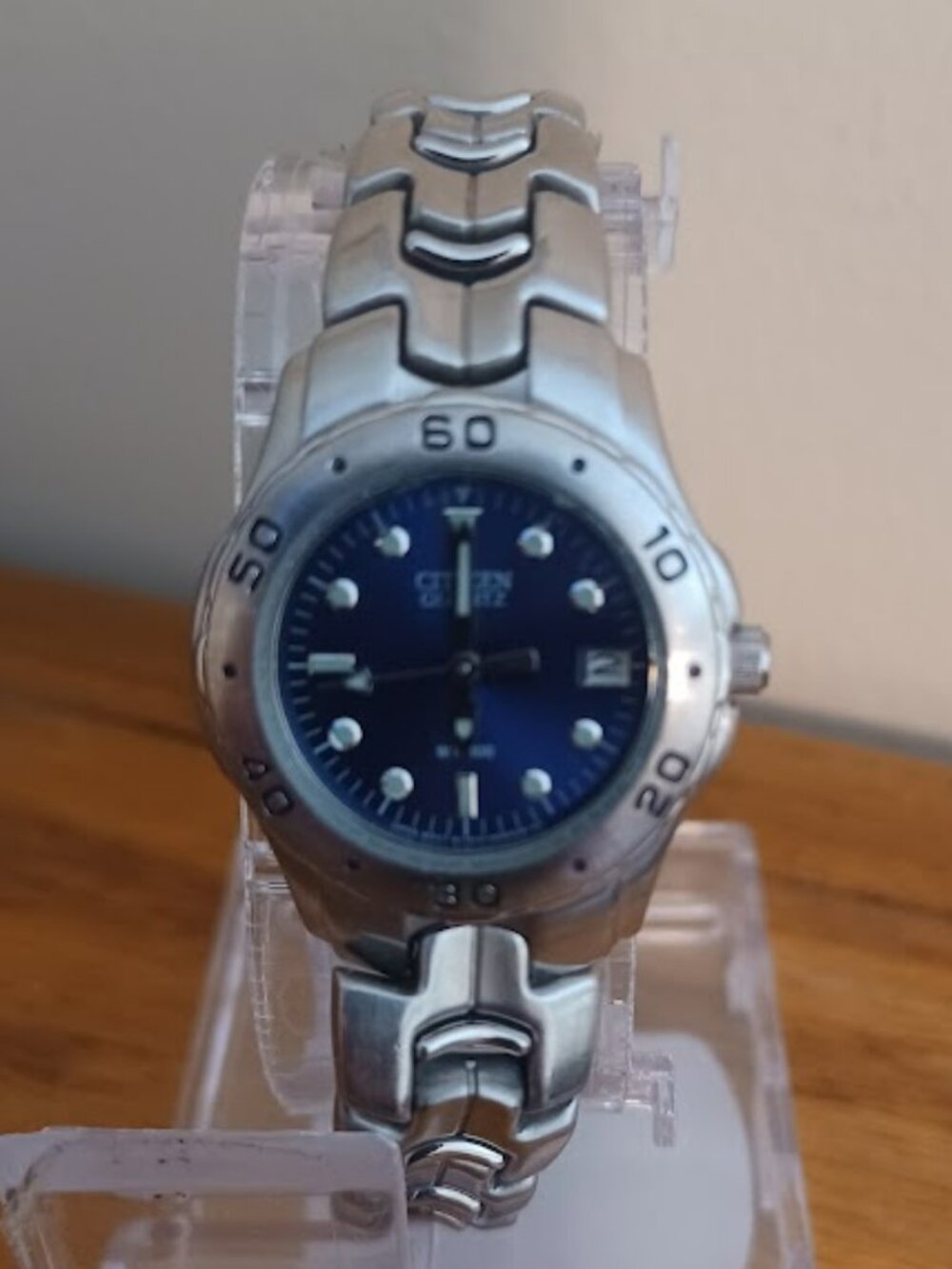 Ladies CITIZEN Quartz Stainless Steel Day/Date Watch Silver Tone with Blue Face